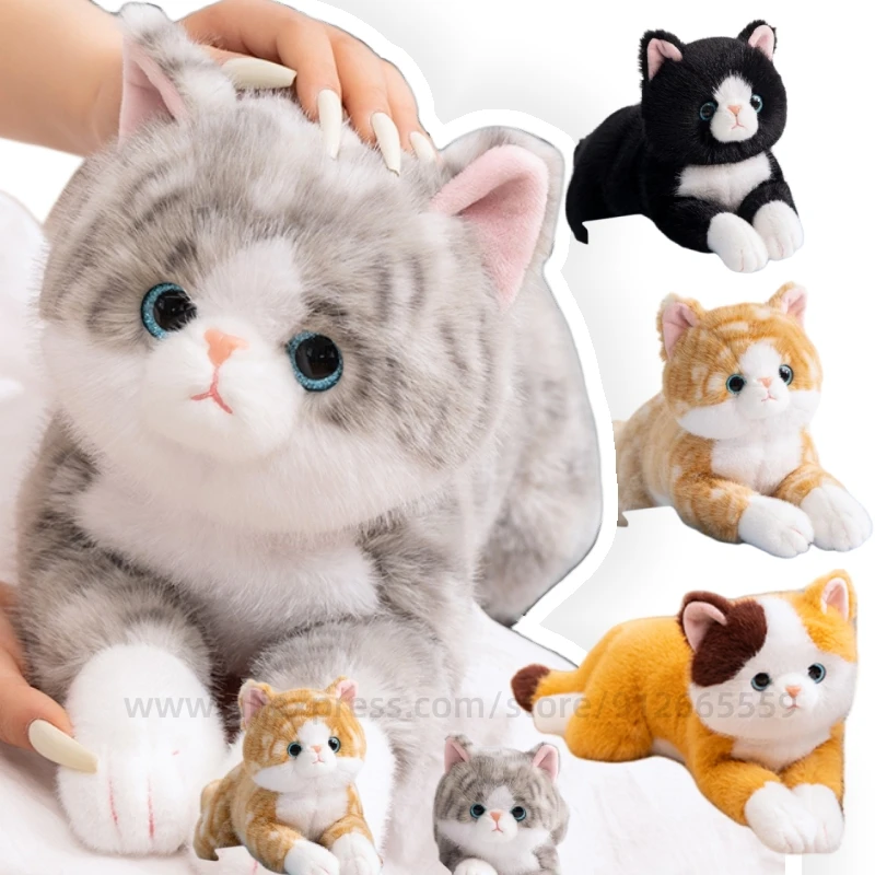 

High Quality 50CM Simulated Cat Doll Plush Toy Stuffed Soft Animal Plush White Gray Kitten Prone Position Pillow Kids Girls