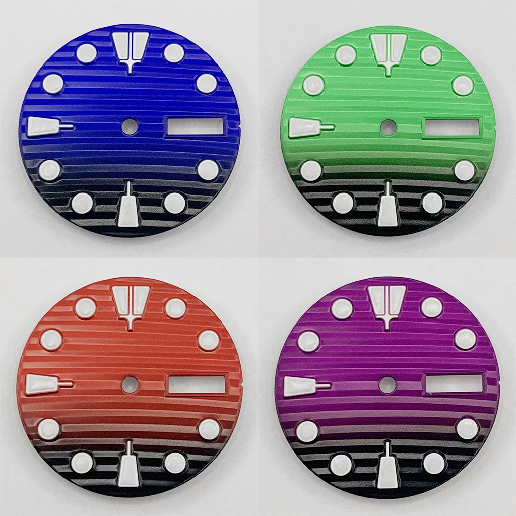 28.5mm NH36 Black Green Blue Red Purple Watch Dial Green Luminous for NH36 4R36 Movement Watch Faces Replacement Parts