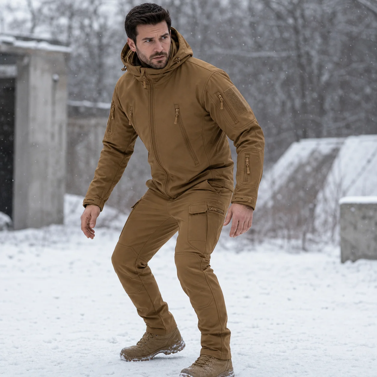 New Uniforms Men's Tracksuit Outdoor Wear-resistant Coverall Tactical Softshell Jacket and Pants Warm Fleece Clothes 5XL