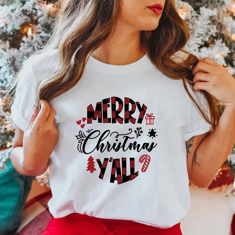 (Premium T-shirt)Hot Merry Christmas Y'All Funny Summer Women T-Shirt Harajuku Print Fashion Short Sleeve Summer Casual T-Shirt