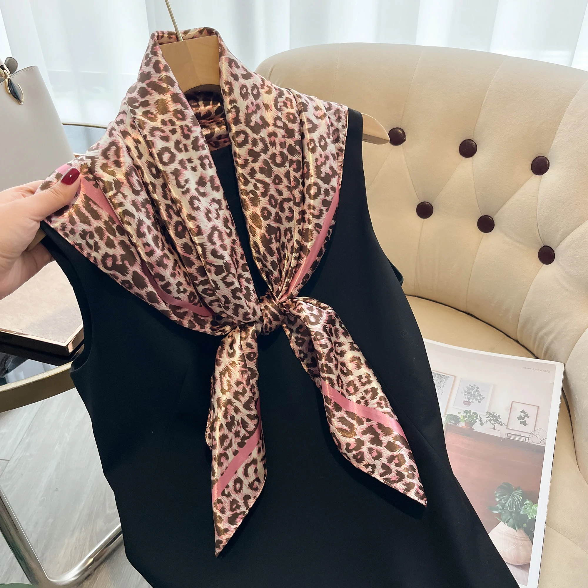 Luxury Silk Feeling Square Scarf Women Print Satin Neckerchief Spring Hair Band Foulard Echarpe Tie Shawl Wraps 2024 New