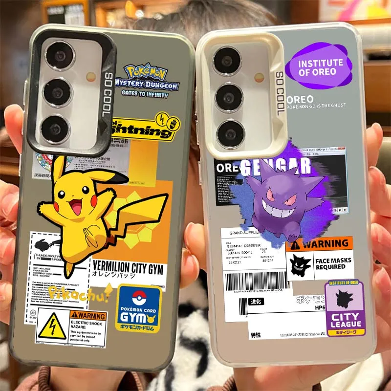 

G-Gengars P-Pikachus Cartoon For Samsung Galaxy S25 S24 S23 S22 S21 S20 FE Plus Note 20 Ultra 5G Colorful Silver Phone Case