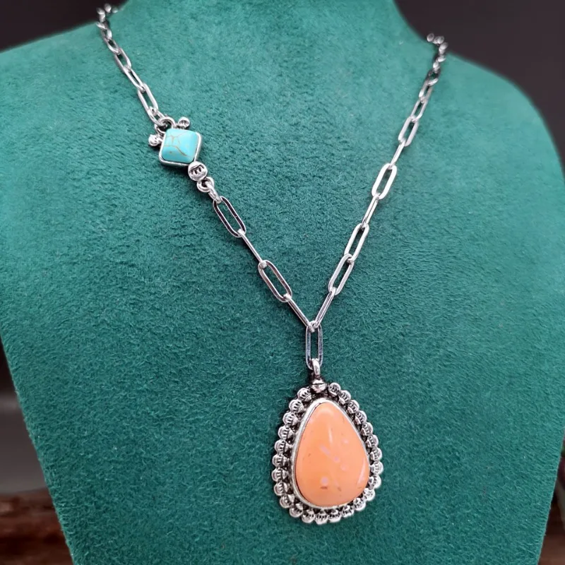 

Vintage Elegant Orange Teardrop Pendant Necklace Women's Luxury Sparkling Zirconia Necklace Holiday Party Birthday Jewellery