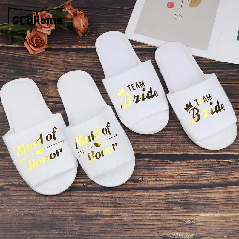 1pair bride shower bride wedding decoration bridesmaid hen party spa soft slippers ladies bachelorette party supplies gifts