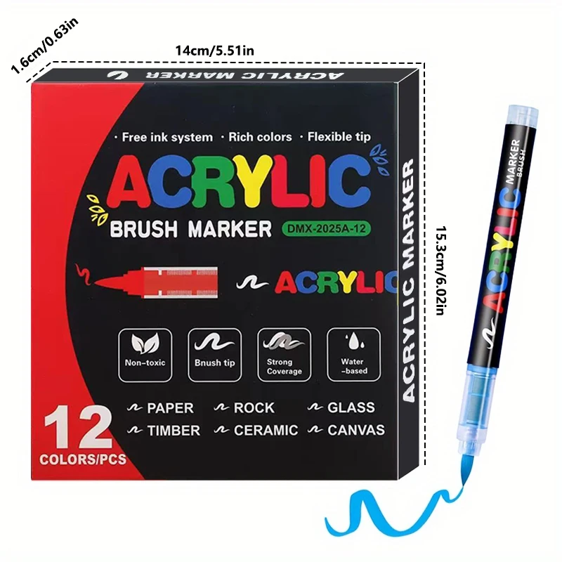 Acryl markeringen Penseeltip verfmarkering 12-72 kleuren acrylverfpen voor Rock Canvas Hout Keramiek Volwassen Kleurplaten DIY Ambachten