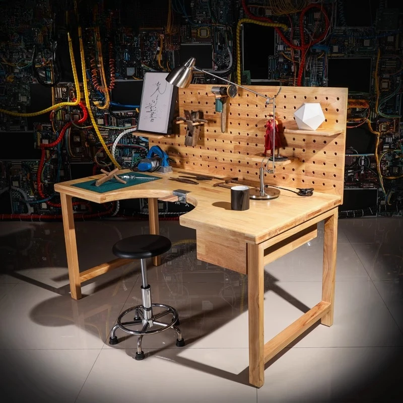 All solid wood jewelry processing gold table, metal table with leather pocket hole plate, model painting workbench