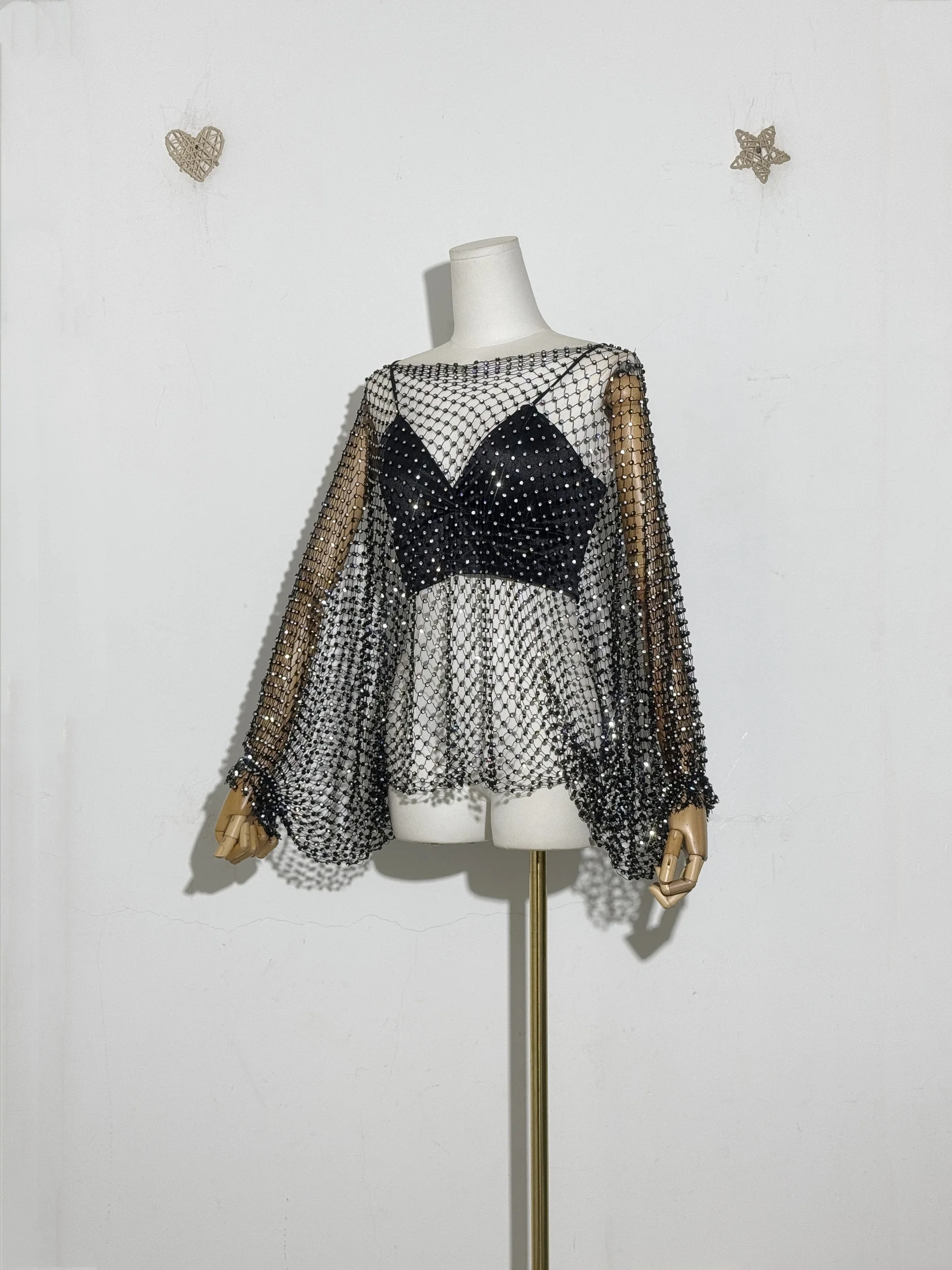Hot Sexy&Club Hollow Out Women Europe and America Diamonds Mesh Fashion Rhinestone Pullover Holiday Diamond Tank Top Beachwear