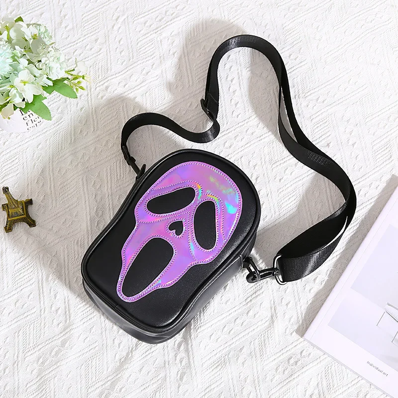 Male And Female Korean Version Niche Trend Funny Ghost Skull Crossbody Shoulder Bag Soft PU Leather Mobile Phone Small Square Ba