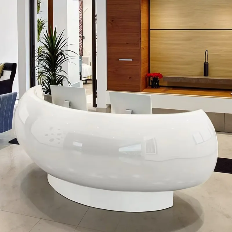 

Customized curved reception counter for company front desk cash register display cabinet