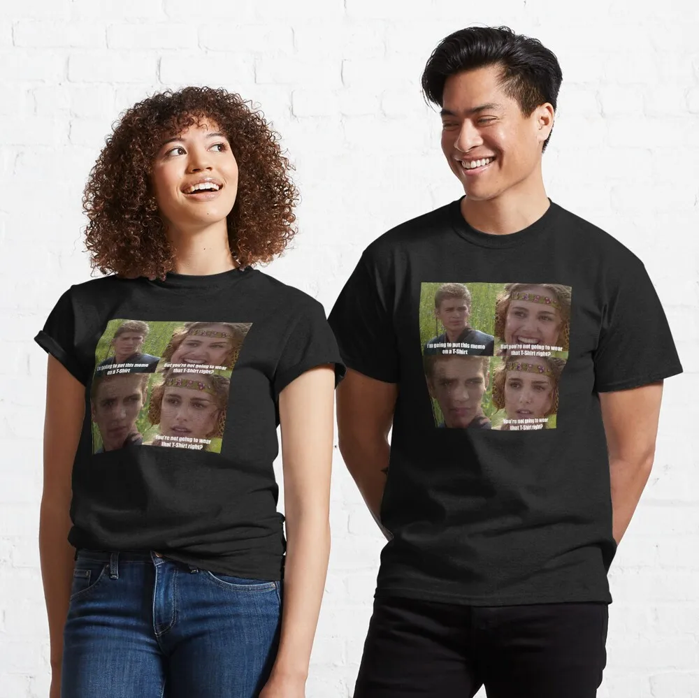 Anakin And Padme T-Shirt Meme Classic T-Shirt Anime Graphic T-shirts For Men Clothing Women Short Sleeve Tees Unisex Summer