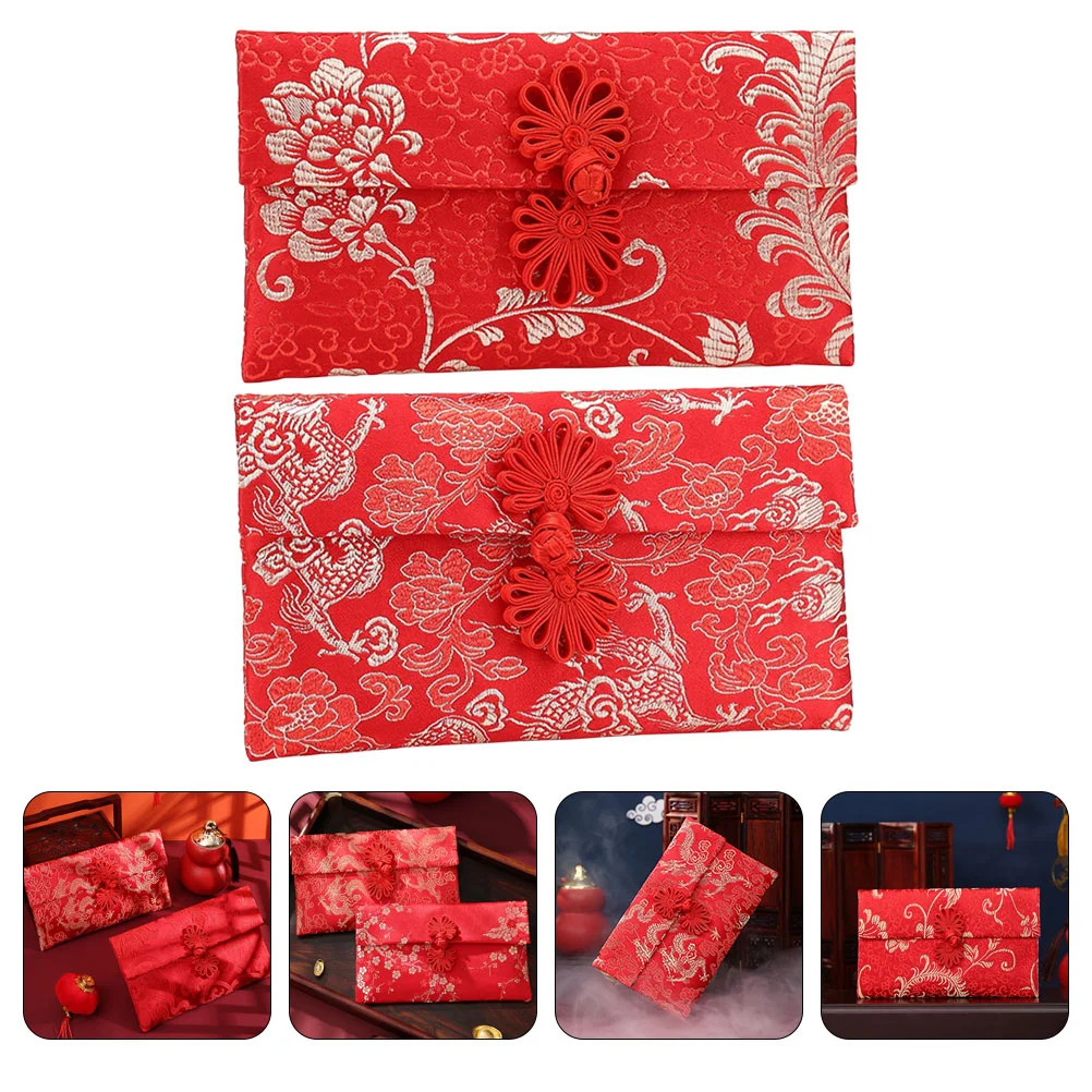 2 Pcs Fabric Red Envelope Bag Decor Traditional Patterns Packet New Year Chic Exquisite Money Wedding Gift