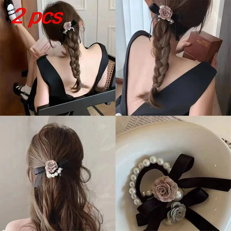 

2 Pcs Women's Hair Scrunchies pack Flower Butterfly Pearl Korean Hair ties Sweet Elegant Simple Versatile Hair Accessories girl
