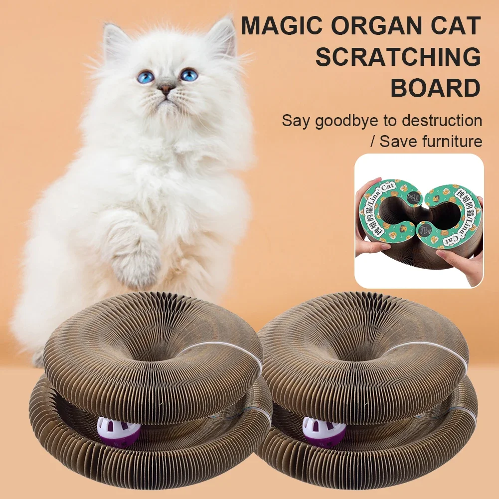 Magic Organ Cat Scratching Board with Foldable Round Corrugated Attachment & Scratching Tool - Cat Toys Kitten Scraper Ball - Pe