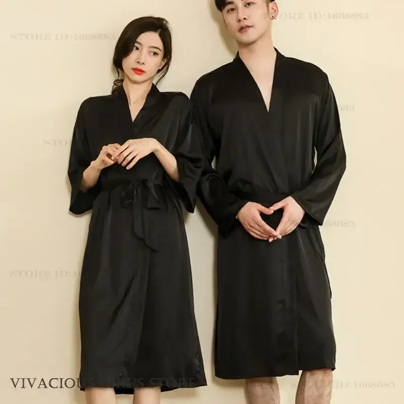 

Черный халат-купе, кимоно, халат, весна-лето, одежда для сна, домашняя одежда, сексуальная свободная повседневная шелковая атласная домашняя одежда, домашняя одежда