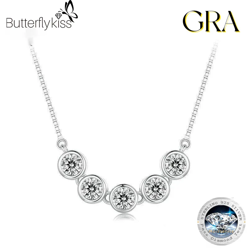 

Butterflykiss 925 Sterling Silver Necklace Round Cut 1.5CT Bezel Moissanite Choker For Women Multilayer Neck Party Daily Jewelry