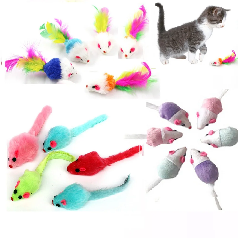 10/20/50pcs Mix Mice Feather Cat Toy Bite Resistance Plush Simulation Mouse Pet Toy Kitty Cat Mouse Toy Indoor Cat Game Supplies