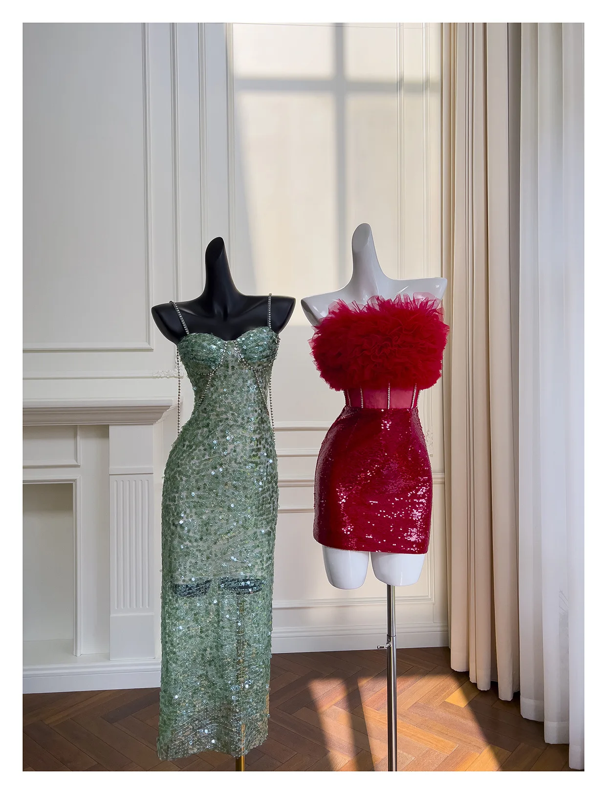 

Elegant Sequin Birthday Party Dress Slim Fit Strapless Gown High Waist Short Skirt Polyester Nylon Fabric All Seasons