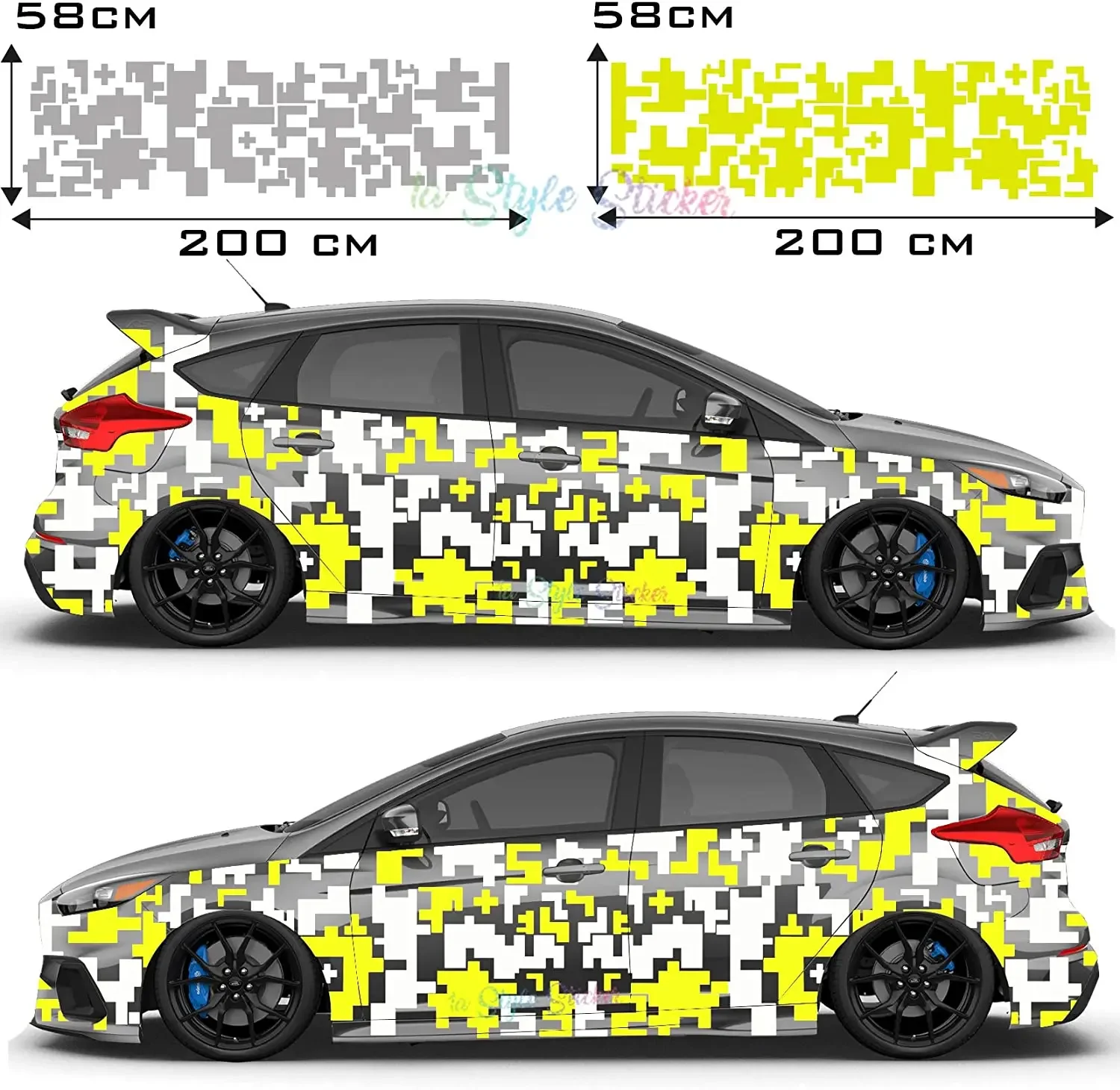 Car Side Sticker Set Pixel, Matrix, Hexagon Set Sticker Camouflage Set 2 Colors Irregular Design Car Single Sided Decal