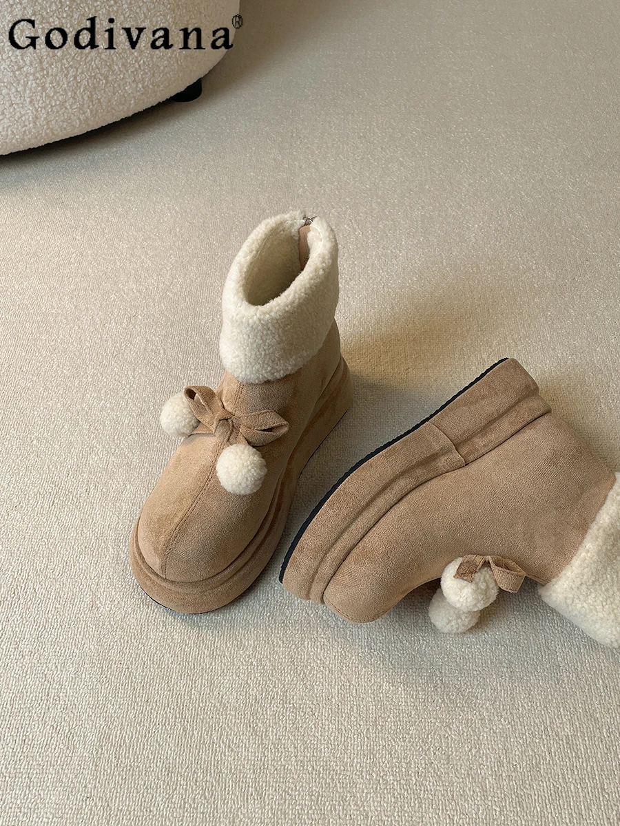 

Japanese Style Sweet Lolita Snow Boots Winter Warm Thick Sole Fleece Versatile Casual Short Boots