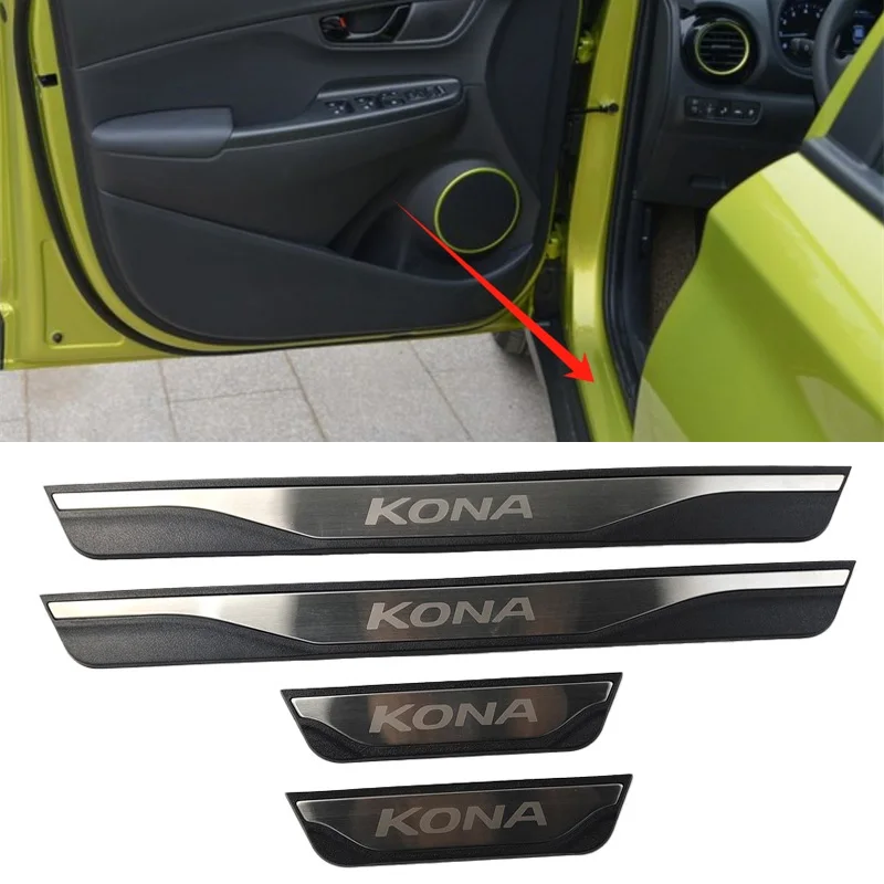 4Pcs/Lot ABS Stainless Steel For 2017-2022 Hyundai KONA OS Door Sill Pedal Welcome Scuff Plate Decoration Cover