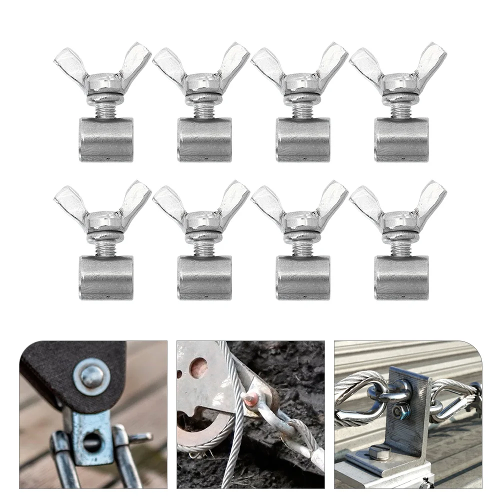 8 Pcs Wire Rope Butterfly Buckle Cord Clips Clamp Clamps Outdoor Heavy Tool Cable Stainless Steel Screw for