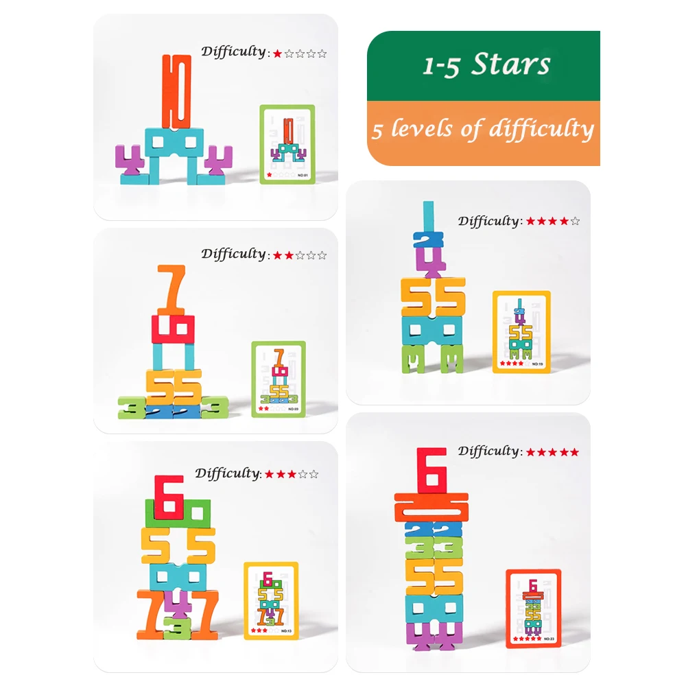 Holz Zahlenbausteine Montessori Kreatives Puzzle Stapelspielzeug Lernspielzeug Frühe Mathematik Logisches Denken Entwicklung