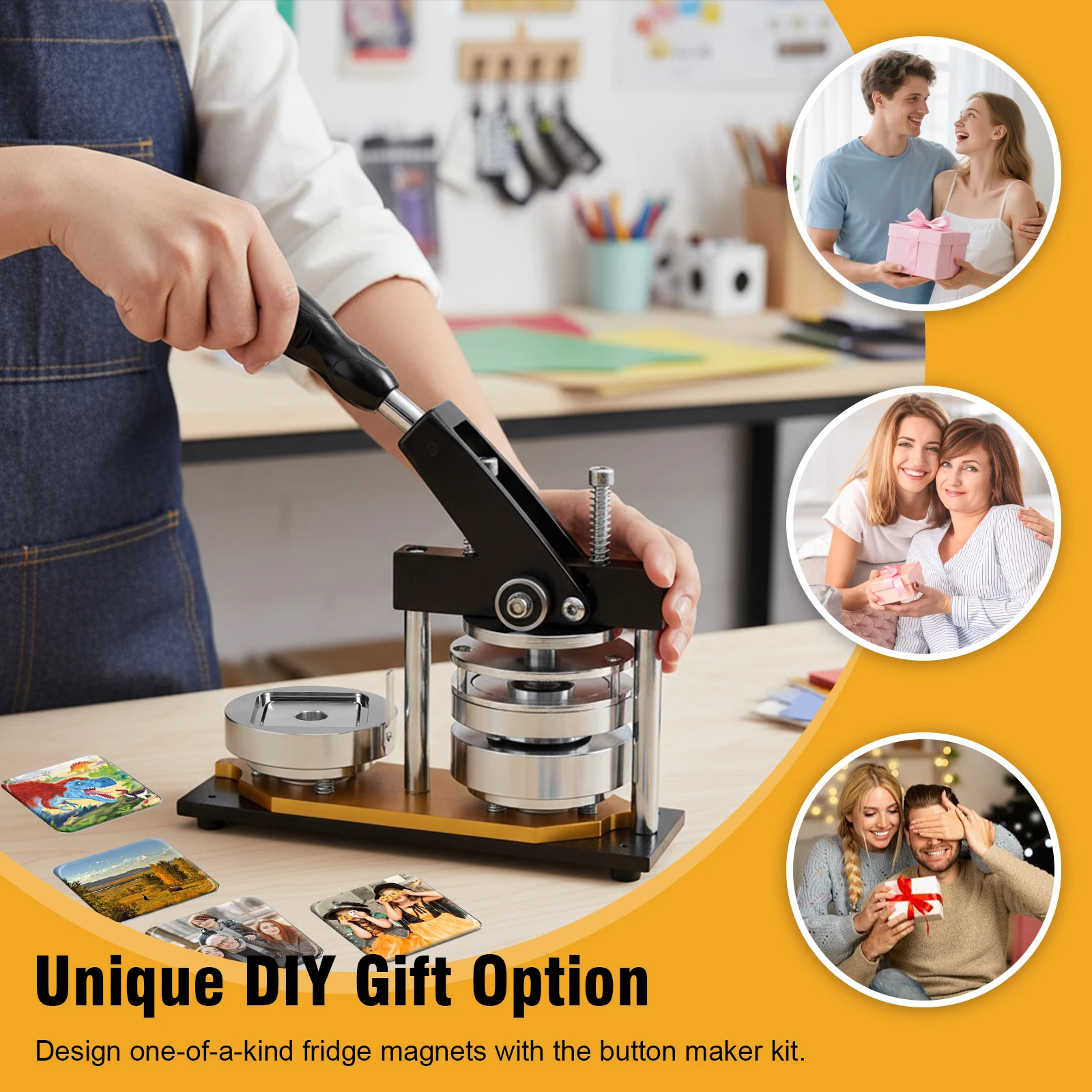 

Square DIY Fridge Button Maker Magnet Press Kit with 100 Sets Supplies Button Badge Button Press Machine for Parties Business