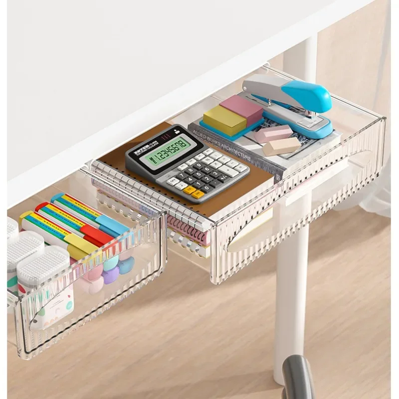 Hanging Under Desk Drawer Storage Box Self-Adhesive Hidden Space Office Organizer Large Capacity A4 Paper Stationery Storage Box