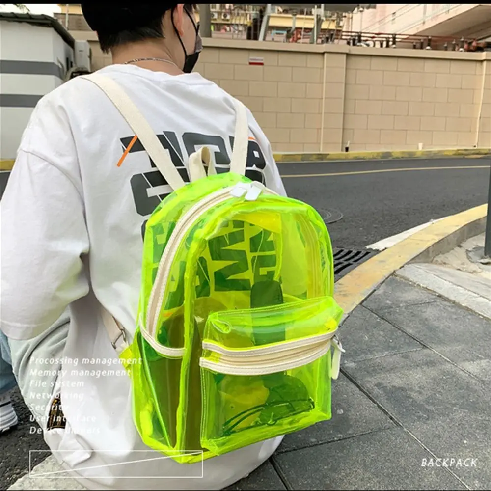 Large Capacity LED Lights Schoolbag Adjustable Straps Zipper Close PVC Transparent Backpack Visible Multi-functional