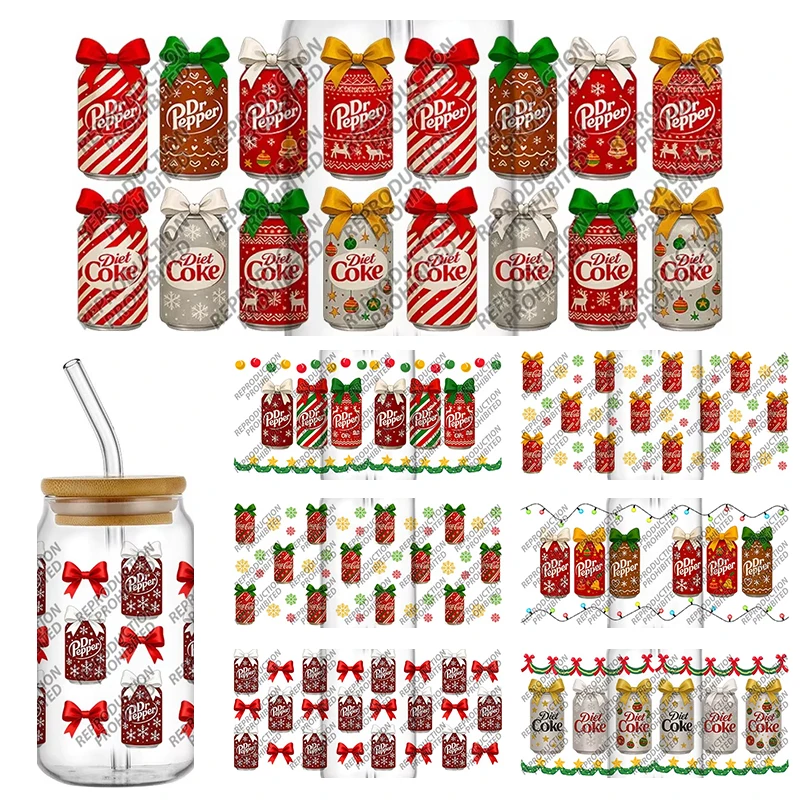 25 جديد عيد ميلاد سعيد دكتور بيبر الصودا المشروبات 16 أوقية UV DTF ثلاثية الأبعاد ملصق الشارات يلتف للزجاج يمكن كوب الحرفية لتقوم بها بنفسك هدية الإبداعية