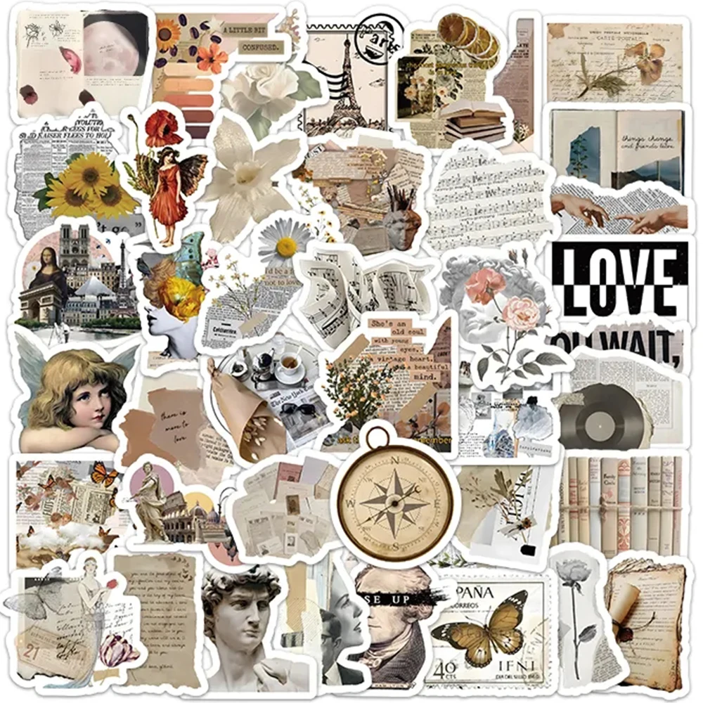 

10/30/50/100pcs Vintage Broken Newspaper Diary Stickers Aesthetic Retro Art Graffiti Decals DIY Phone Skateboard Luggage Sticker