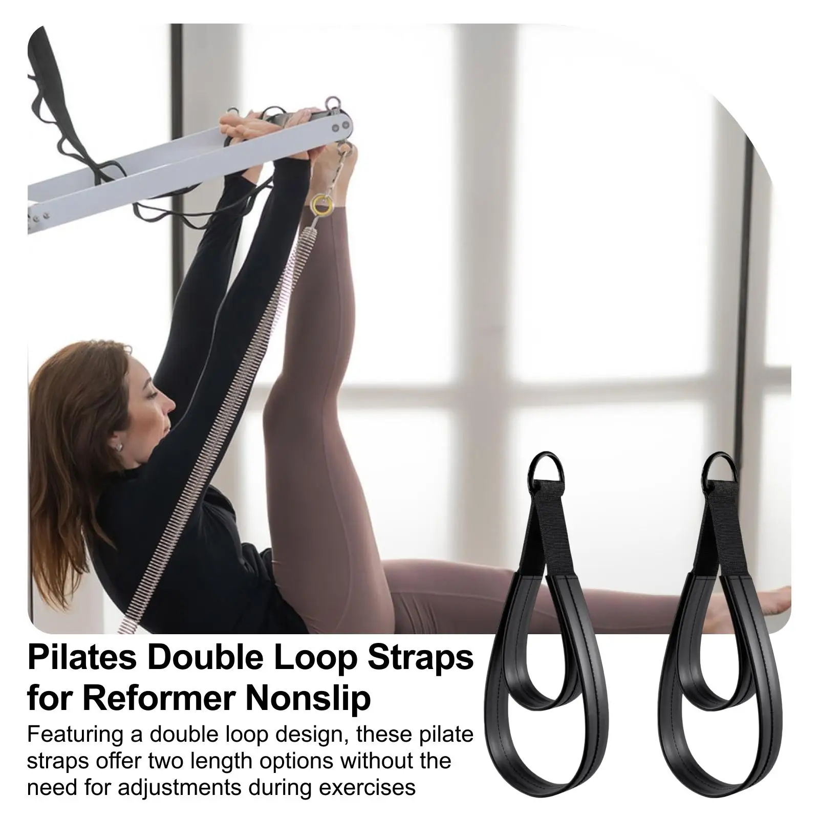 

Pilates Double Loop Straps Comfortable PU Leather Exercise Band for Yoga Training Home Gym Adults