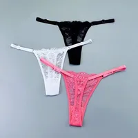 3 pièces réglable Sexy Transparent String culottes femmes sous-vêtements en dentelle taille basse femme t-back String caleçon 1