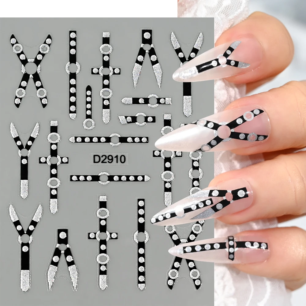 1Pcs 5D Glitter Silver Black Flowers&Belt Nail Art Stickers Spring Summer Floral Adhesive Transfer Decals DIY Manicure Sliders image 4
