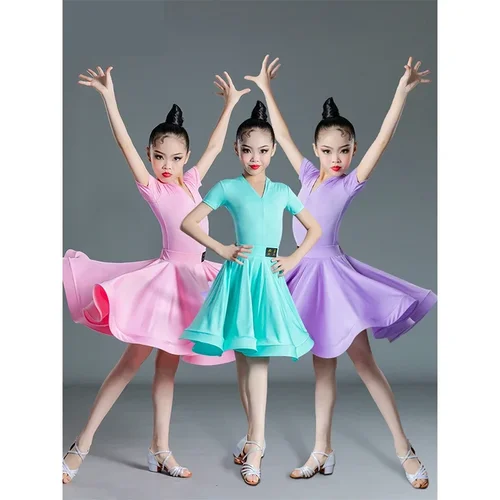 Imagen 2 del producto Vestido de baile latino para niños, vestido de baile para niñas, vestido de baile latino dividido de manga larga, ropa de actuación, conjunto de dos piezas