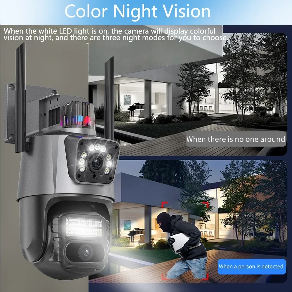 4K 8MP TUYA Wifi Security Camera 2 Lens Dual Screen Auto Tracking Outdoor Waterproof Color Night Vision IP66 Surveillance Camera