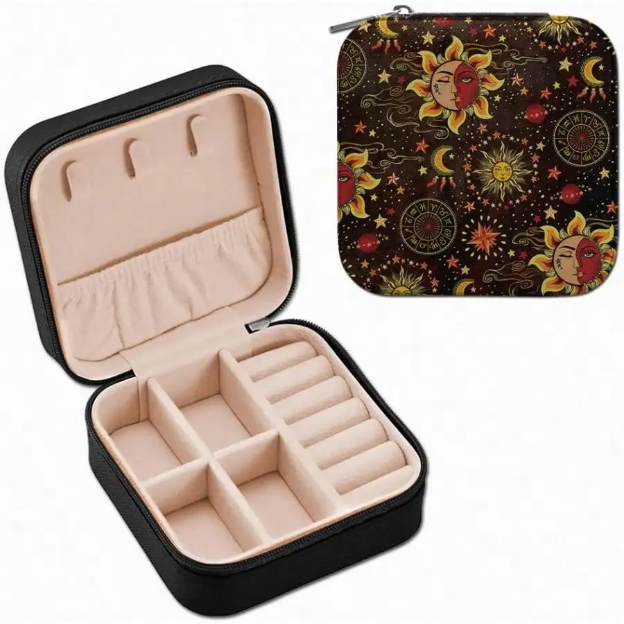 

Fashion Leather Travel Ewelry Case Box Small Pable Ewelry Organizer Sage For Ears Necklace Wen Girls Cetial Sun Moon And