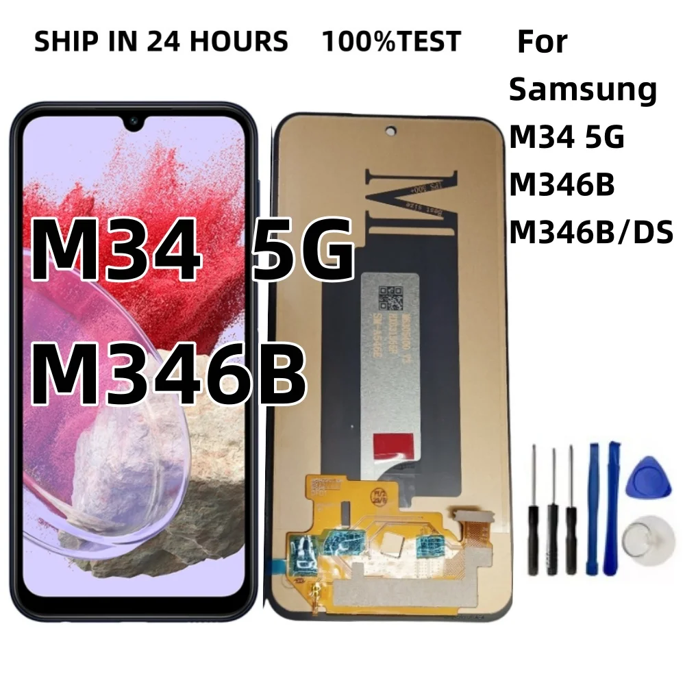 pop-100-test-new-tft-oled-for-samsung-m34-m346-m346b-lcd-touch-screen-digitizer-assembly-for-samsung-m34-5g-lcd-with-frame