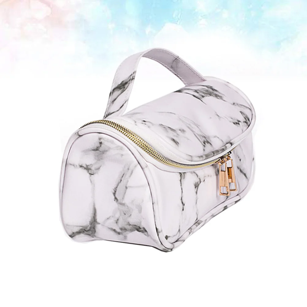 

Marble Makeup Bag Large Capacity Waterproof Travel Toiletries Organizer Portable Storage Bag For Cosmetics Shaving Tools L White