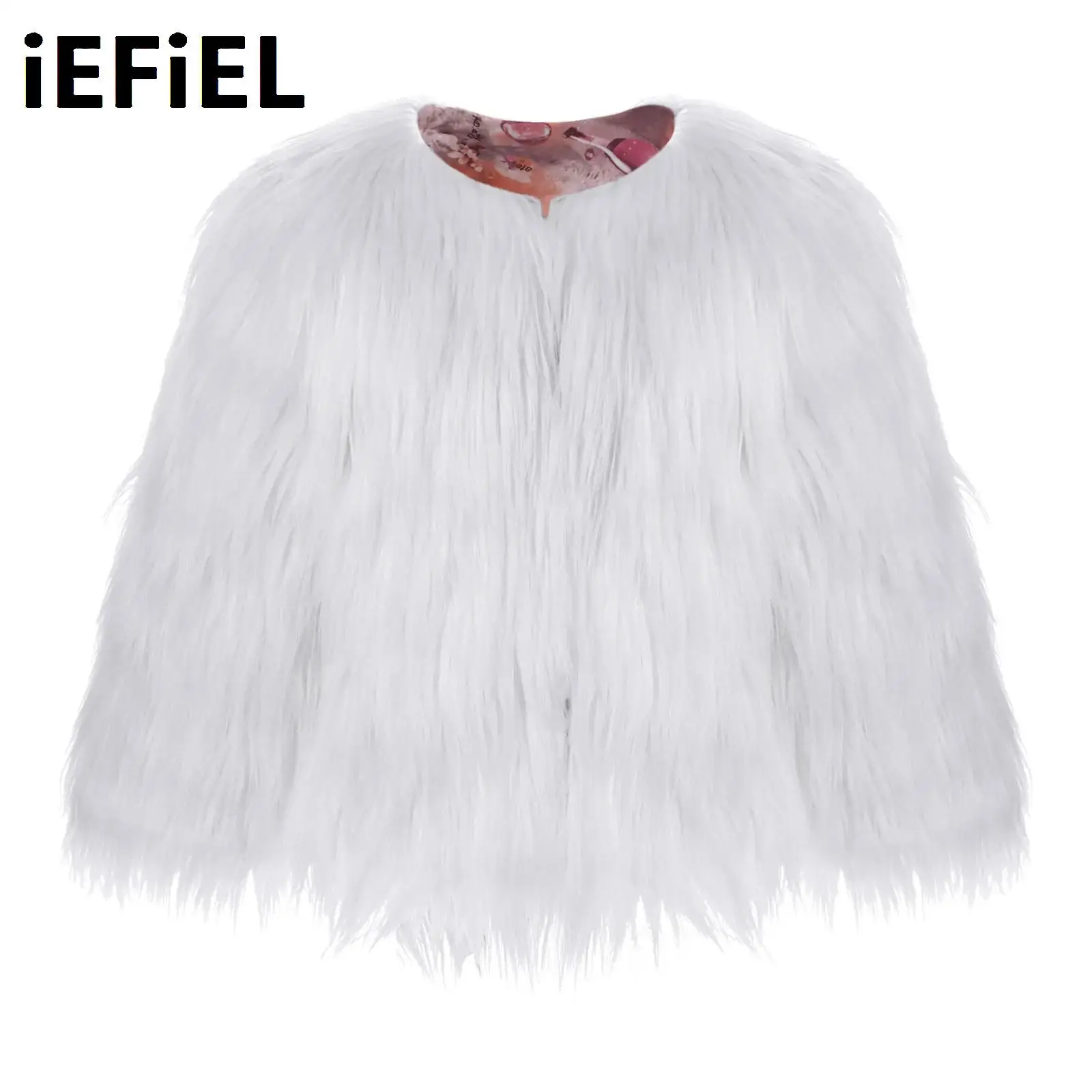 

Kids Girls Faux Fur Outerwear Tops Long Sleeve Open Front Jacket Warm Furry Coat for Birthday Party Wedding Pageant