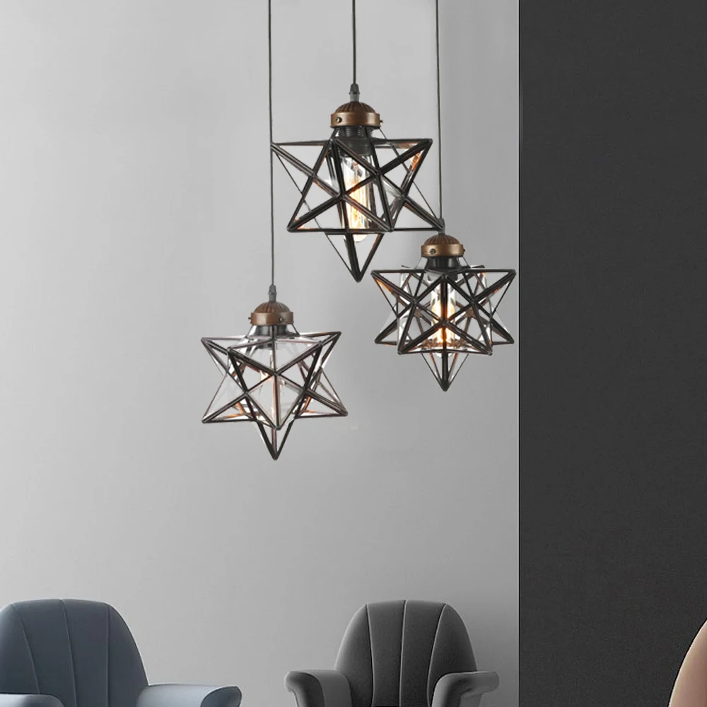 

Nordic Star LED Pendant Lamp Bar Dinning Living Room Light Europe Vintage Lamp Glass Pendant Lights Fixtures