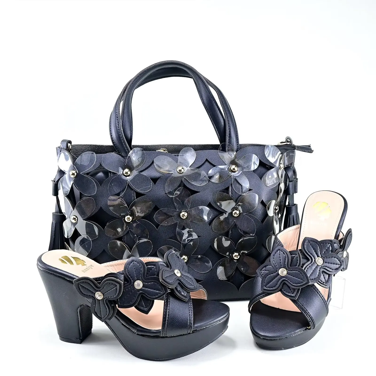 Doershow  New Arrival African Wedding Shoes and Bag Set blue Color Italian Shoes with Matching Bags Nigerian lady party
