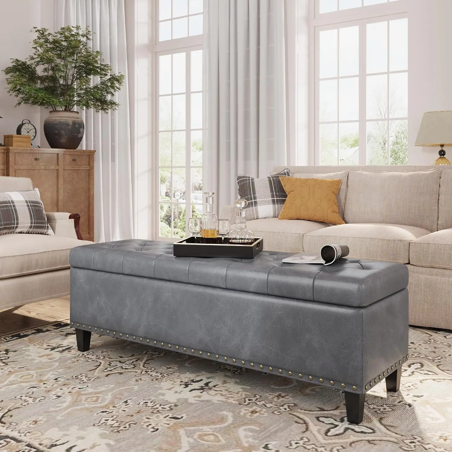 51 Inch Storage Ottoman Bench,Large End of Bed Storage Bench, Customized