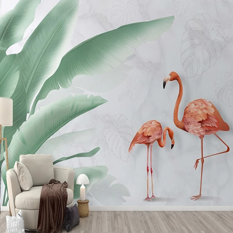 Custom Home Bedroom Wall Art Decoration Wallpaper Hand Painted Tropical Leaves Flamingo Fashion Designs Photo Mural Papier Peint