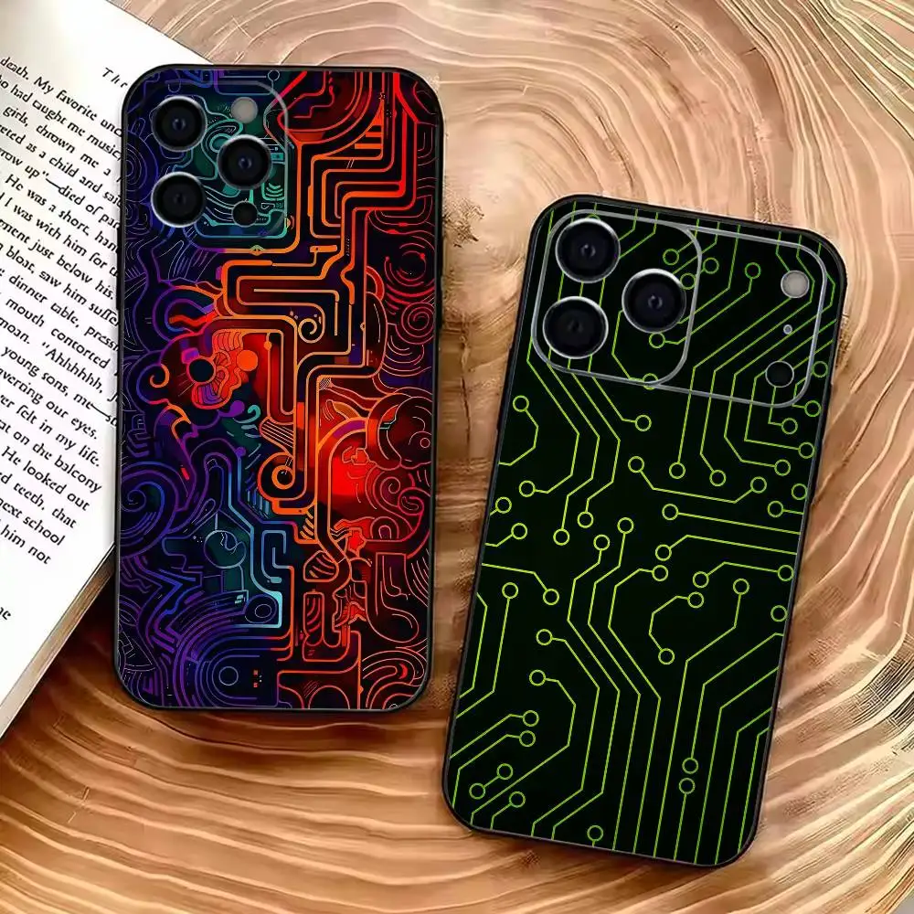 

Creative Circuit Board Pattern Phone Case For iPhone 17,16,15,14,13,12,11 Pro Max,16Plus,XS Soft Black Cover