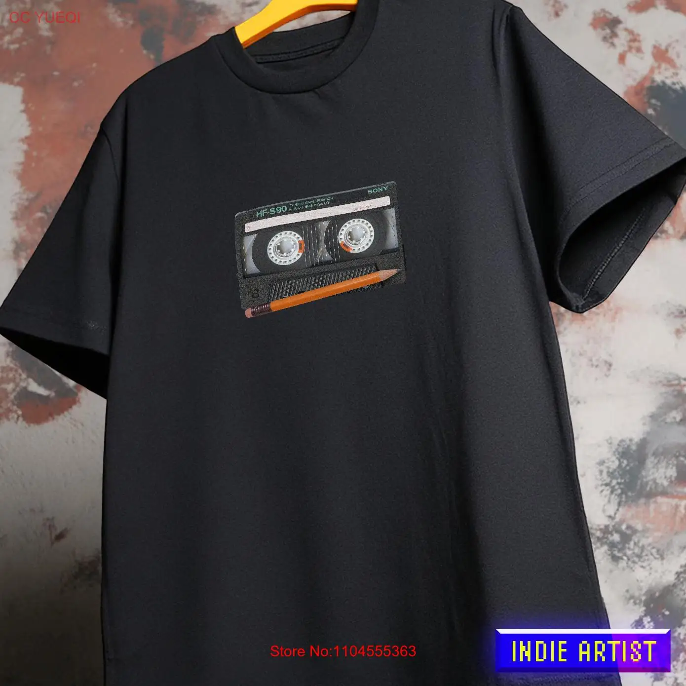 تي شيرت بشريط كاسيت ريترو 90s الحنين الحد الأدنى لمحبي الموسيقى صوت عتيق مع قلم رصاص بأكمام طويلة أو قصيرة #1