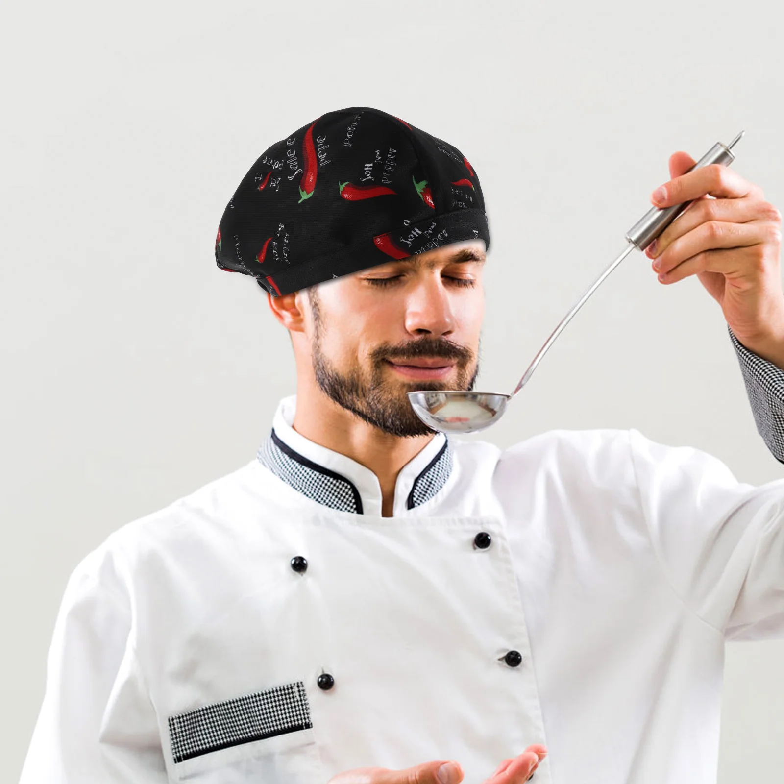 

Adjustable Chef Hat Kitchen Cap Comfortable Cotton Chili Design Easy Restaurant Cap Wash Restaurant Waiter Cooking Hat