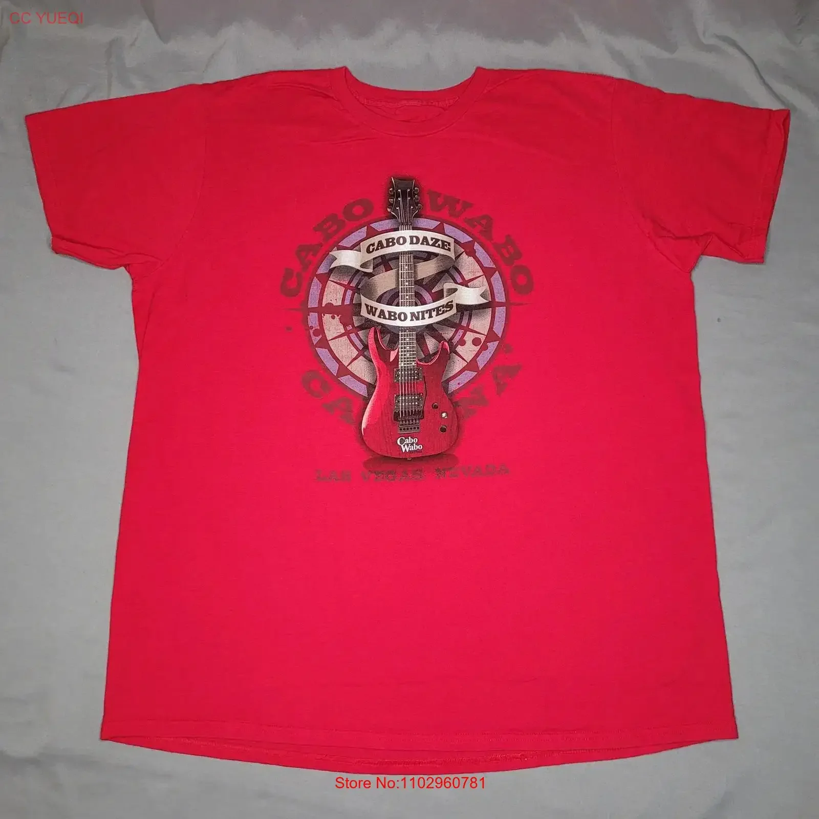 Camiseta Cabo Wabo Cantina para hombre, talla 2XL, color rojo, Las Vegas, Nevada, música de guitarra, estilo vintage, lavada, para uso diario, cómoda.