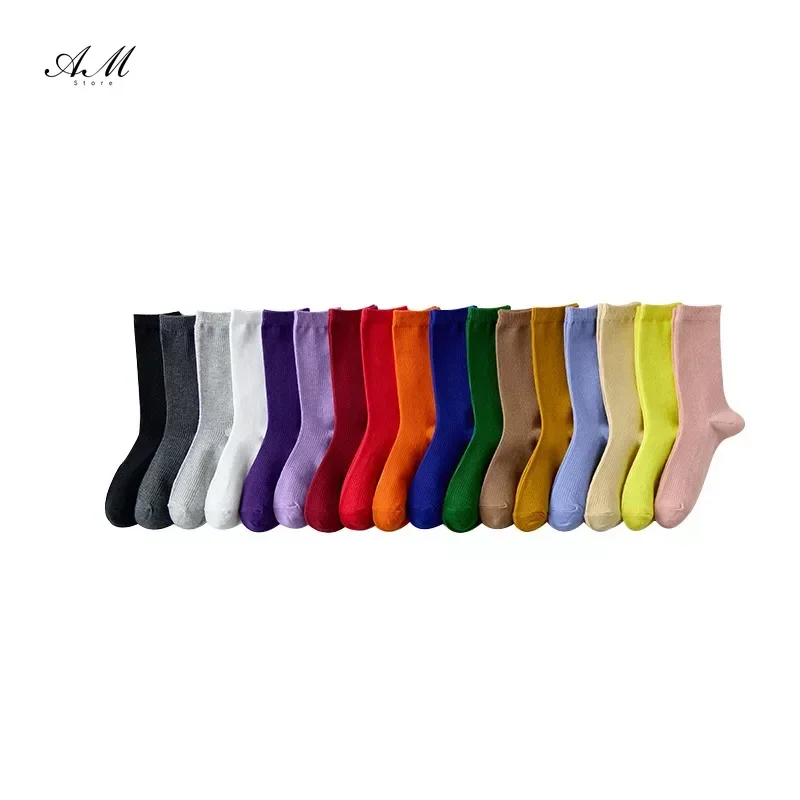 17 Colors Hot Sale Simple Womens Colorful Solid Girls Candy Color Fashion Socks 100% Cotton Socks Famale White Black Socks