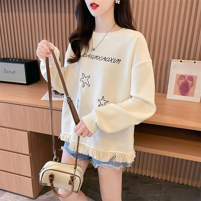 New in Tassel Loose Female Pullover Top on Promotion Nice Color Sweat-shirt Basic Harajuku Fashion Emo Kpop Women's Sweatshirts